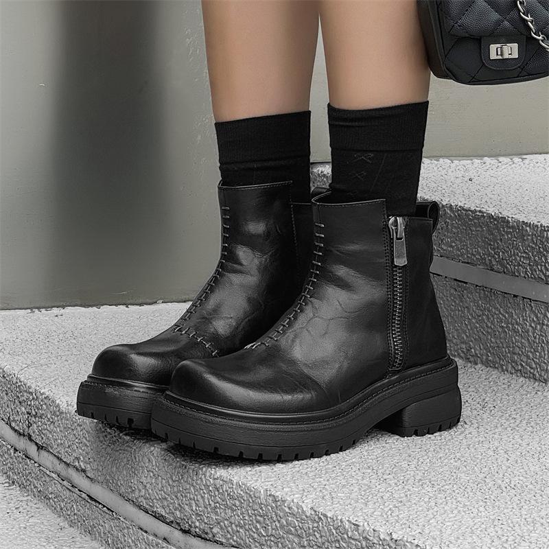 

New square heel and ankle boots men s British style comfortable versatile Chelsea boots sheepskin short boots 66632-B 39