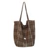 Plaid Canvas Bag Women's Autumn and Winter New Tote Bag Casual Large Capacity Portable Shoulder Cloth Bag Lazy Wind