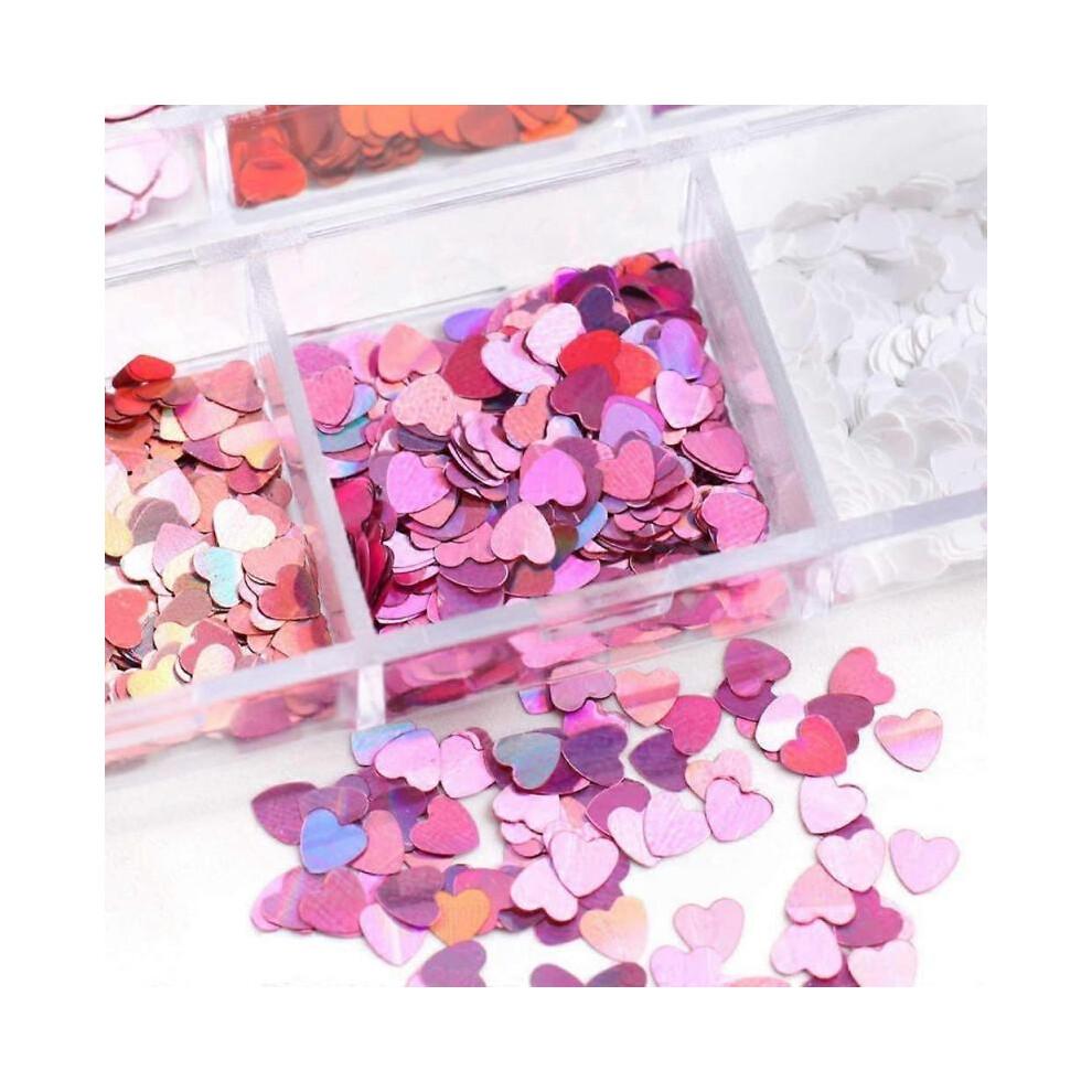 3D Heart Nail Art Stickers Glitter Decals Love Nail Sequins Laser Heart Nail Supplies Sparkle Nail Flakes Mixed Size Colorful Shiny Design