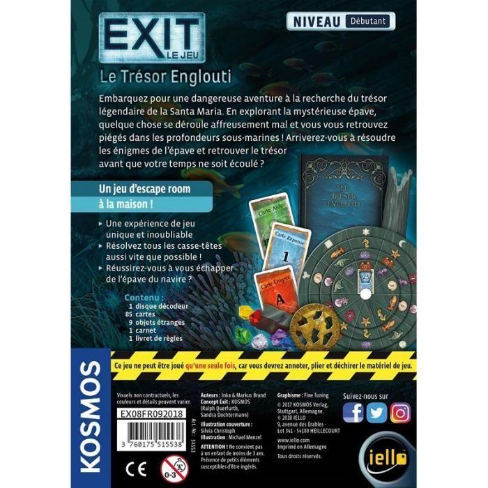 Lot jeux exit catacombes de l'effroi + ile oubliée + le trésor englouti + 1 décapsuleur blumie (catacombes + ile + trésor)