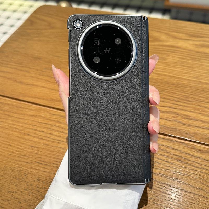 Applicable To OPPOFindN1 Mobile Phone Case Plain Leather Center Shaft Hinge  N1 Folding Light Carbon Fiber Pattern Anti-drop Case