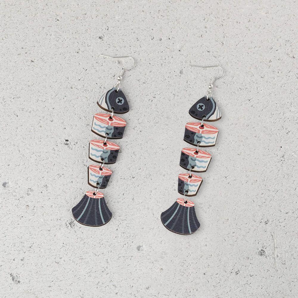 5Pairs Acrylic Wood Salmon Fish Earrings Multi Segment Beach Drop Earrings Fish Drop Earrings  Women