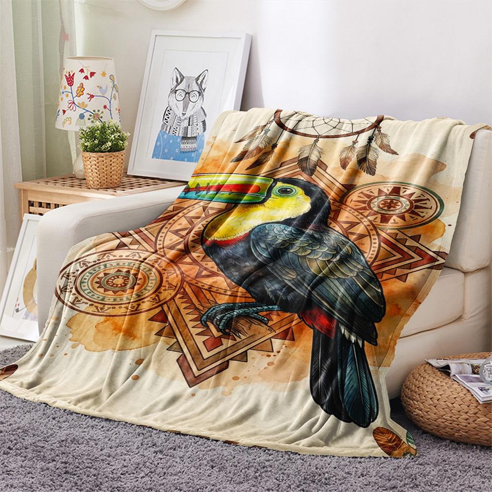 1PC Toucan Wall Art Print FlAannel Blanket, High quality Comfortable for All Seasons, Home Decor, Warmth and Comfort