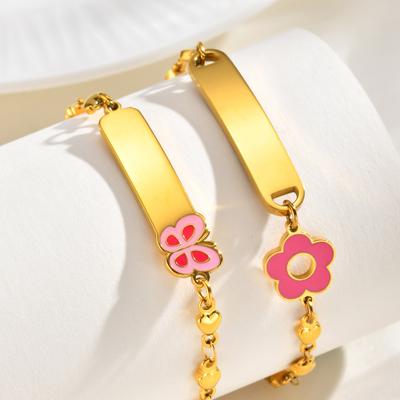 Kids Bracelet Flower Heart Charm Gold Plated Link Chain Newborn Toddler Birthday Gift No Engrave