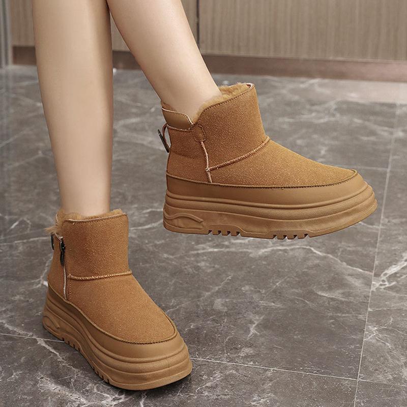 Autumn and Winter High Top Shoes for Women, Solid Color Snow Cotton Shoes, Sports and Leisure with Plush Cotton Thick Soled Shoes