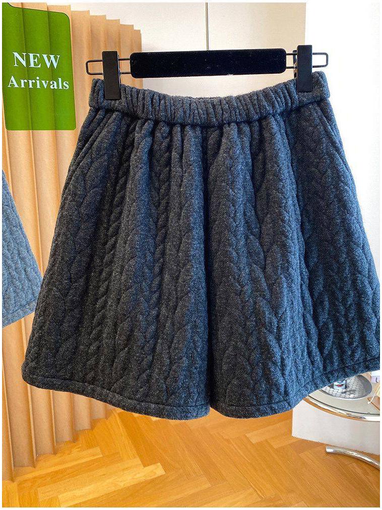 Damen Retro Gepolsterte Kaschmir Zopfmuster Shorts - Weiter Bein A-Linie Bootcut für Herbst/Winter