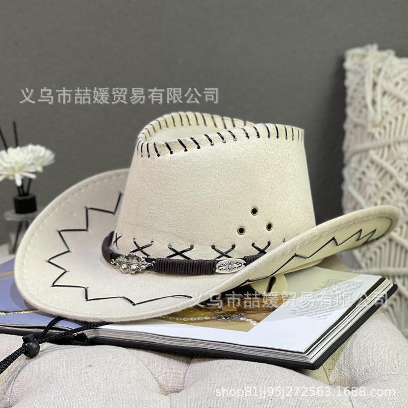 Leaf Rivet Belt Western Cowboy Hat Women's Spring and Summer Outdoor Travel Sunscreen Shade Mountaineering Men's and Women's Top Hats