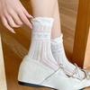 Retro Fair Isle Ruffle Bow Mid-Calf Socks for Women - Cute Lace Academy Style Slouch Socks