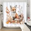 1Pc Autumn Fox Shower Curtain - Cute Fox In Fall Leaves Nature Theme, 70.8X70.8 Inch, Polyester, Machine Washable, With 12 Hooks