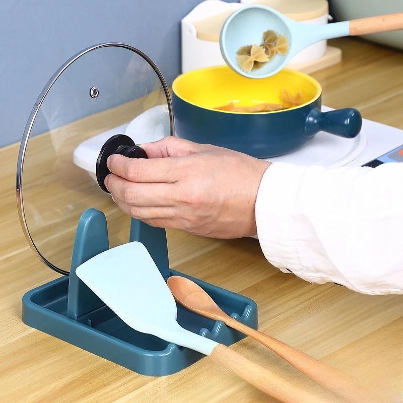 Foldable Plastic Pot Lid Rack, Multifunctional Spatula Spoon Holder, Kitchen Pan Cover Stand, Tableware Storage Organizer