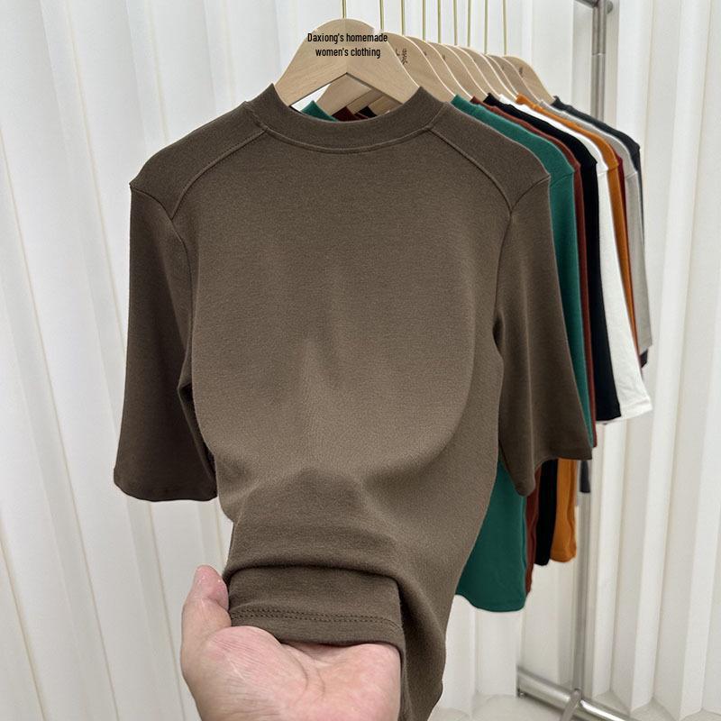 Women's Slimming Fit Mid-Sleeve T-Shirt with Stand-Up Collar - Versatile Autumn Fashion Top