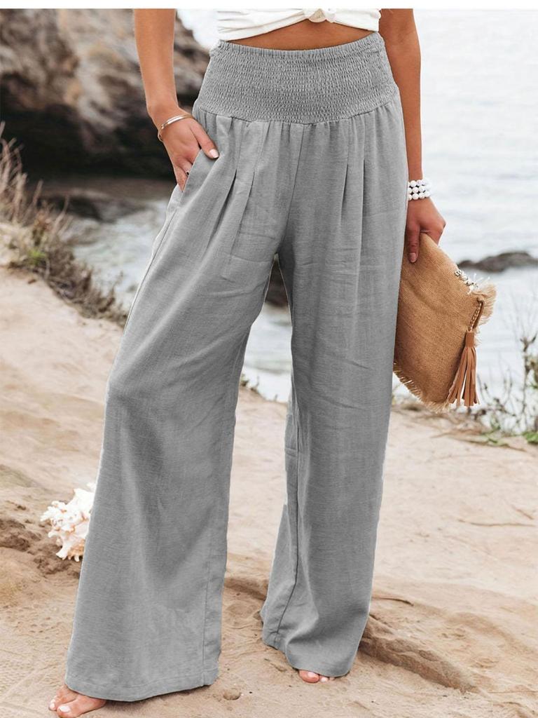 European & American High-Waisted Loose Summer Casual Wide-Leg Trousers for Women - Cotton Linen