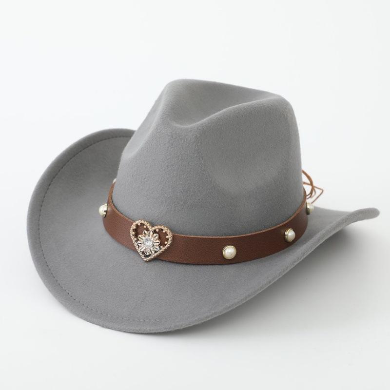 Cappello da Cowboy, Cappello Etnico in Stile Tibetano, Best-seller Transfrontaliero, Cappello Jazz, Ala Arrotolata, Cappello di Feltro, Fibbia con Borchie