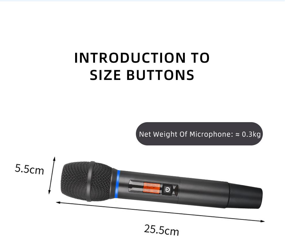 UHF Metal Wireless Microphone with Infrared Frequency Matching for Singing (One-to-Two)