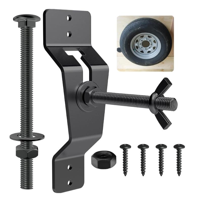 Space Saving Spare Wheel Bracket Rack High Weight Capacity  Black Finish Garage Accessory for Cargo Trailers