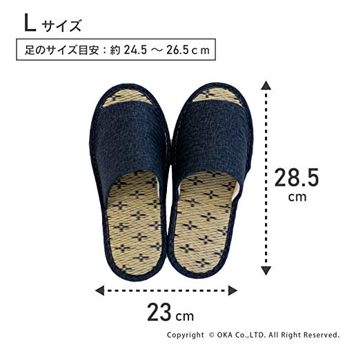 OKA Japanse Tatami Pantoffels Maat L Blauw (Tot schoenmaat 26,5 cm Igusa Japans) 4548622995176