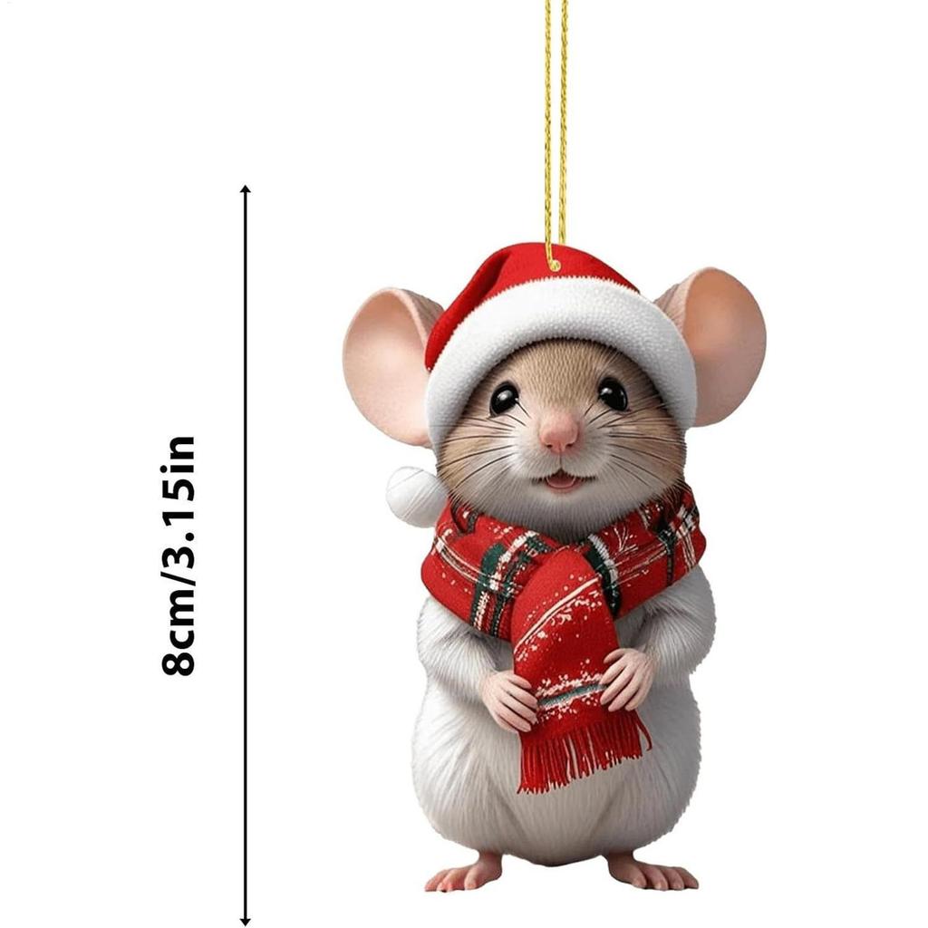 Christmas Mouse Decor Cute 4-Piece 2D Acrylic Christmas Decorations Mouse Holiday Tree Ornaments for Wall Door Window Outdoor