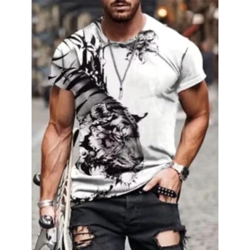 T-shirt black tiger ink painting graphic fashionable and novel white streetwear casual S