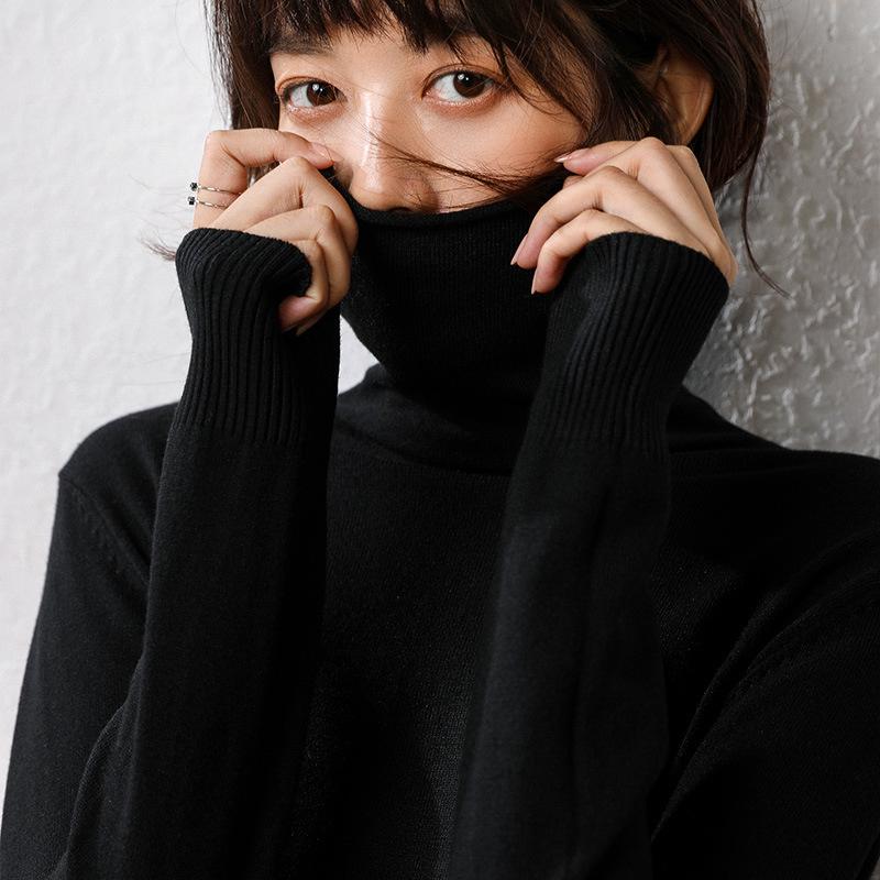 Wool Blend Women's High Neck Turtleneck Knit - 2025 Autumn/Winter Korean Style Slim Fit