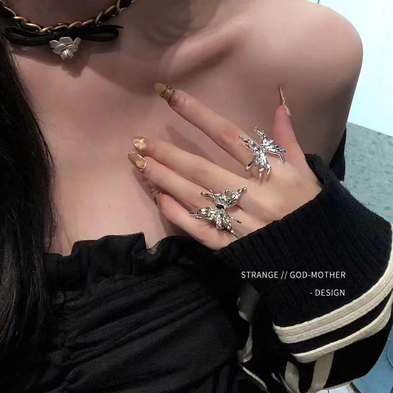 High-End Designer Open Butterfly Ring for Women - Cold Style, Fashionable Statement Piece
