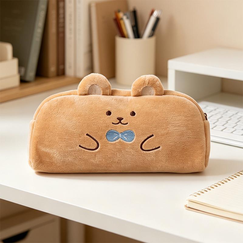 Cute Animal Plush Pencil Case, Large Capacity Stationery Organizer