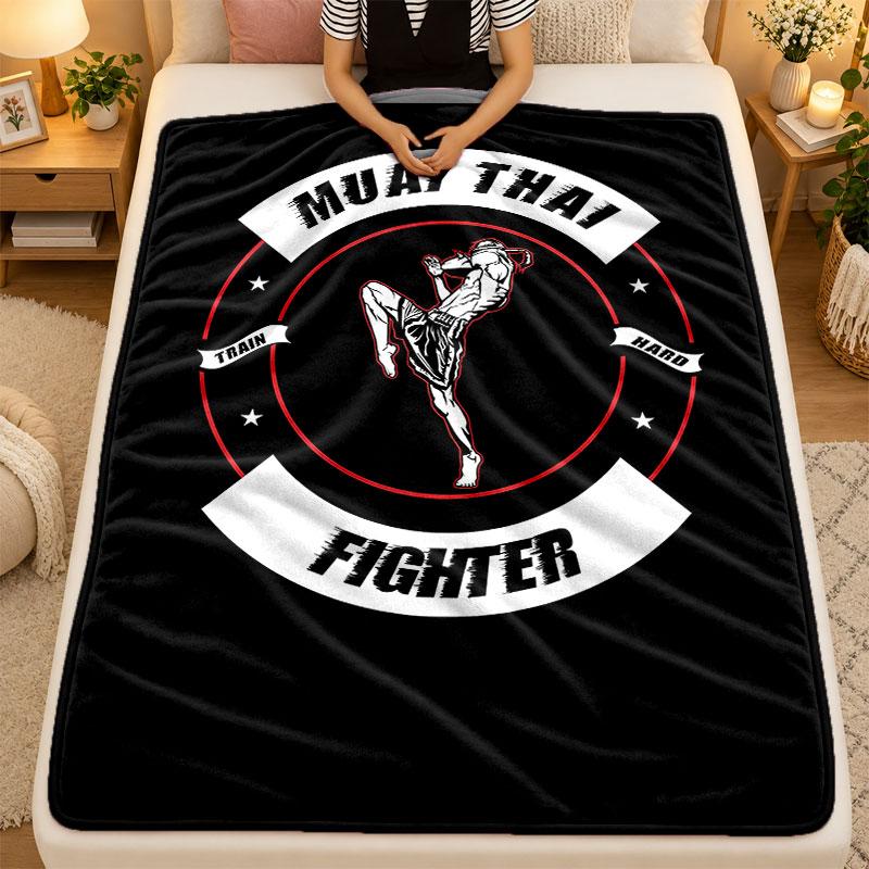 Flannel BlanketMuay Thai Gym Warm Soft Throw Blanket for Indoor Sofa Bed Living Room Use