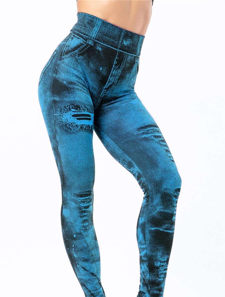 Leggings modelatoare fără cusături cu talie înaltă, aspect fals denim, pentru femei