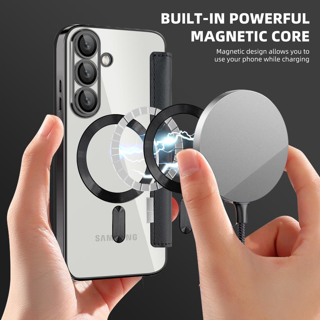 For Samsung Galaxy S25 Case Compatible with MagSafe Rhombus PU Leather Phone Cover