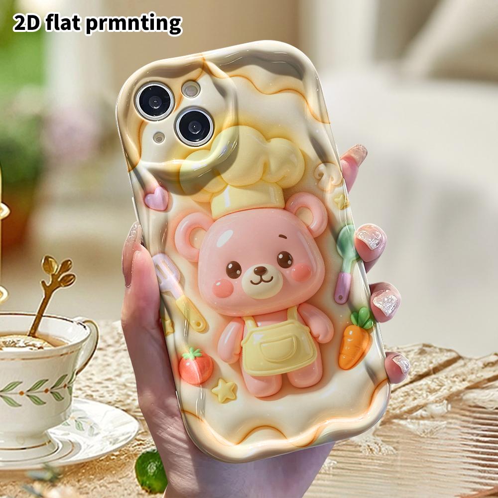 Phone Case: 2D Flat Design Suitable for iPhone 18 17 16 15 14 13 Pro Protective Case, Chef Bear, Perfect Christmas and Halloween Holiday Gift