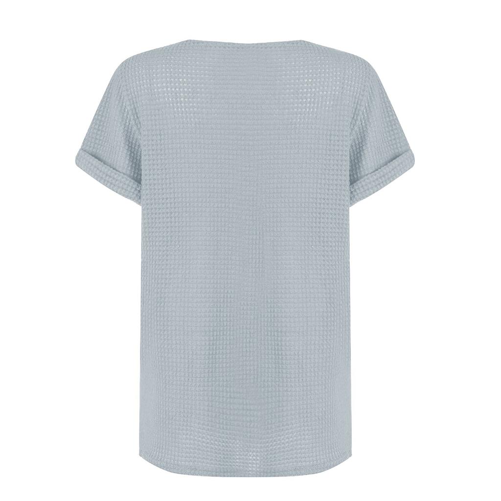 T-shirt da donna a maniche corte con pizzo e cuciture per primavera ed estate