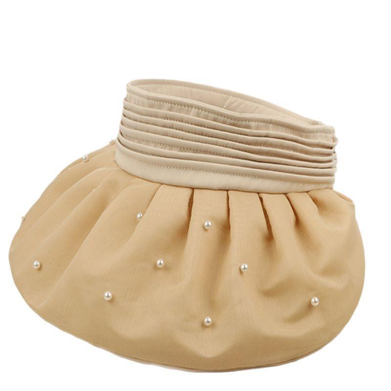 Foldable Japanese Organza Bright Beaded Eaves Empty Top Shell Hat Women's Summer Travel Visor Headband Sun Hat