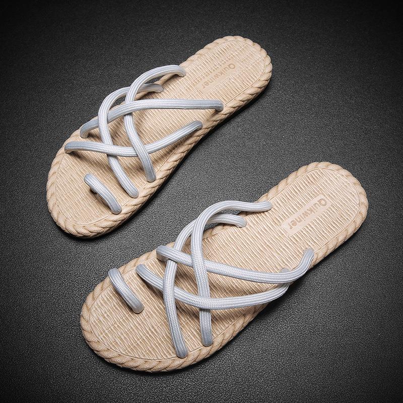 New beach versatile thick bottom casual fashion high sense woven flat bottom flip-flops summer slippers men