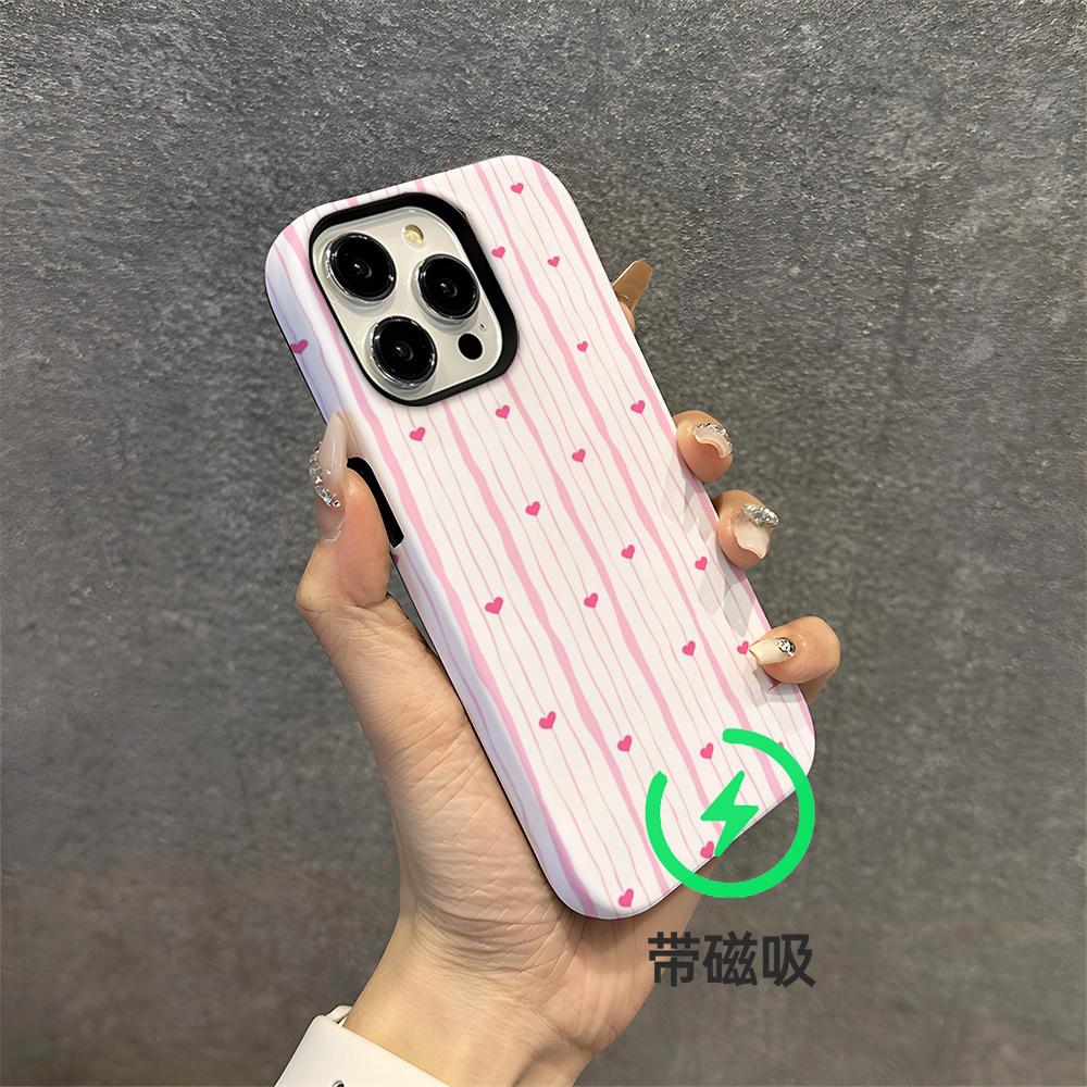 Ins Pink Love Striped Girl Heart Film Mobile Phone Case for iPhone17Pro Apple 14 Spot Wholesale