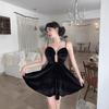 Low-cut golden velvet waist short large pendulum suspender dress, new chic temperament and thin women's clothing