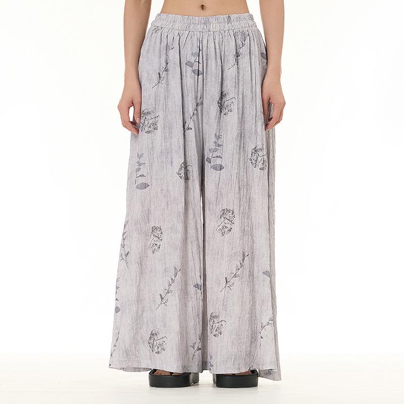 

2026 Spring/Summer Women s Plus-Size Wide-Leg Skirt Pants: Loose, Slimming, Casual Cropped Design One Size серый