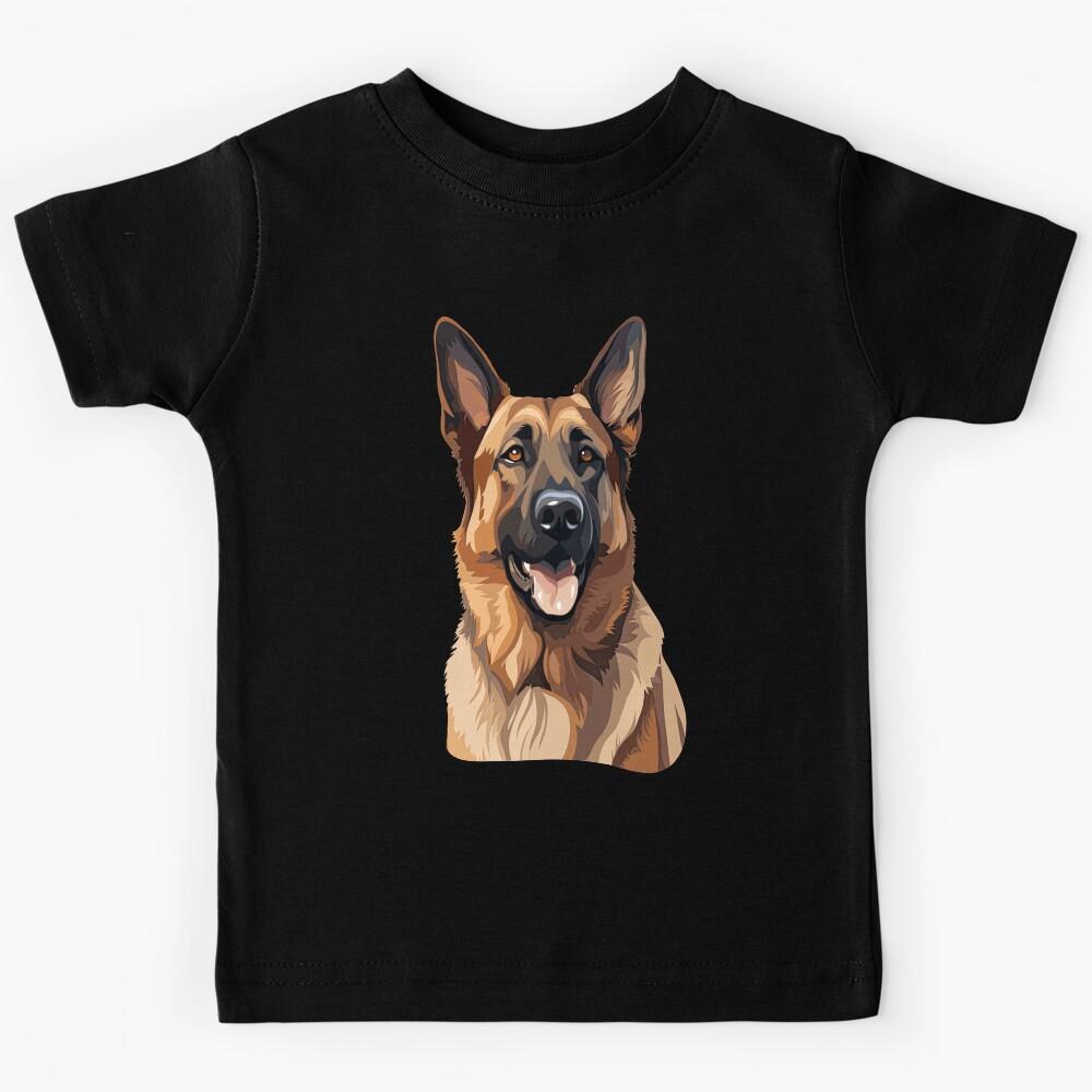 German Shepherd Dog Owner Watercolor Full Face Art Design Kids T-Shirt 160