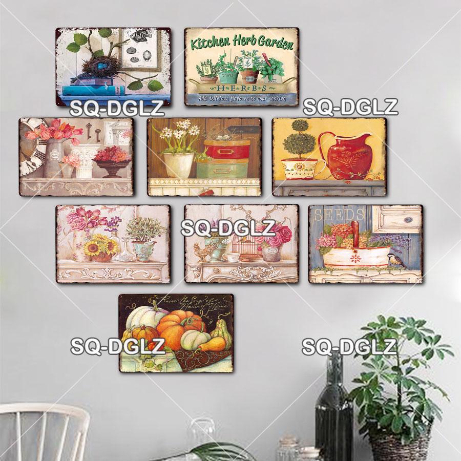 Placă de afiș din metal cu flori, placă de metal vintage, placă de tablă, decor de perete pentru hambar, cameră, bucătărie, garaj, pictură de fier