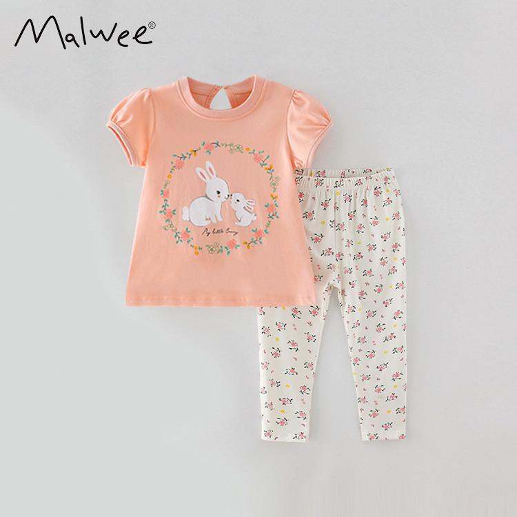 

Trendy Malwee Children s Short Sleeve T-shirt Set For Girls Summer Outfit With Shorts StyleA