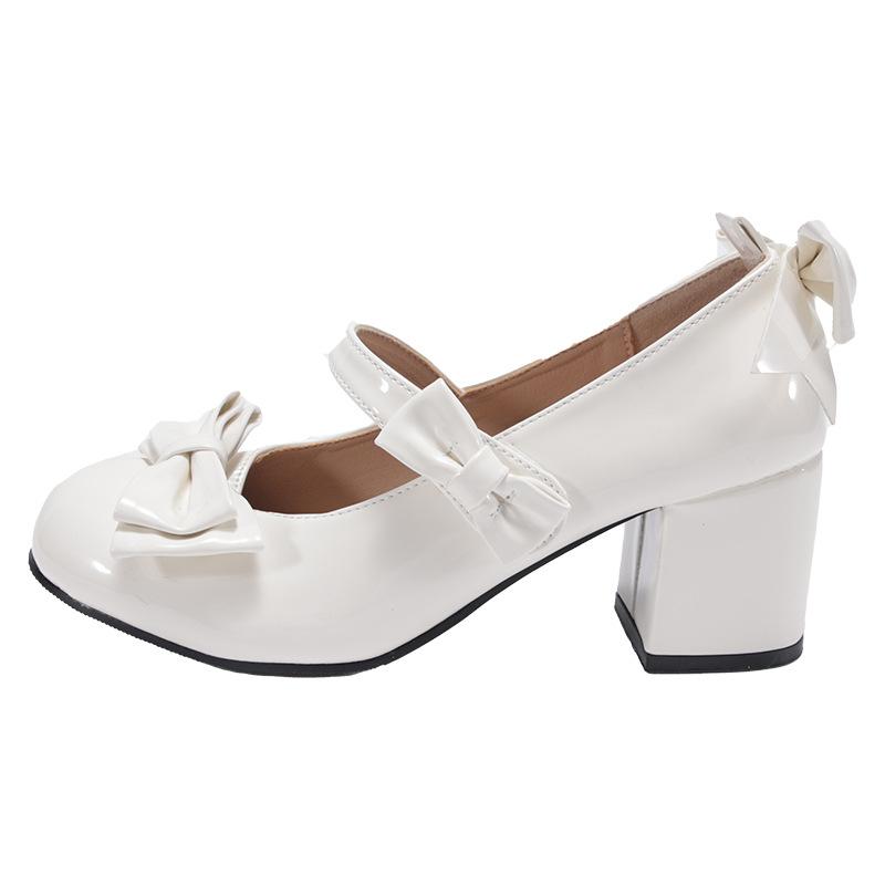 

Женские туфли-лодочки на высоком каблуке, новинка весны и осени 2024 года, туфли в стиле Лолиты с круглым носком и бантом, женские туфли Мэри Джейн, бесплатная доставка 38 белый