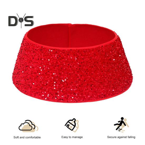 

Ялинкова спідниця з паєтками Різдвяний ялинковий комір Швидка збірка Основа для різдвяної ялинки Обгортання Блискуче ялинкове кільце для домашнього декору S червоний