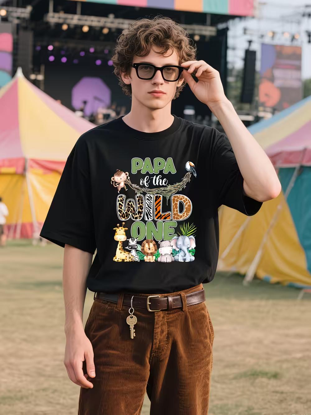 Men s Wild One 1st Birthday Safari T-Shirt - Papa of the Wild One / Outfit M