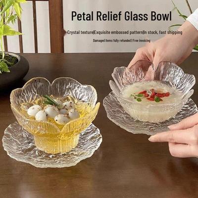Petal Embossed Glass Fruit Bowl - Elegant Japanese Tableware for Desserts & Salads