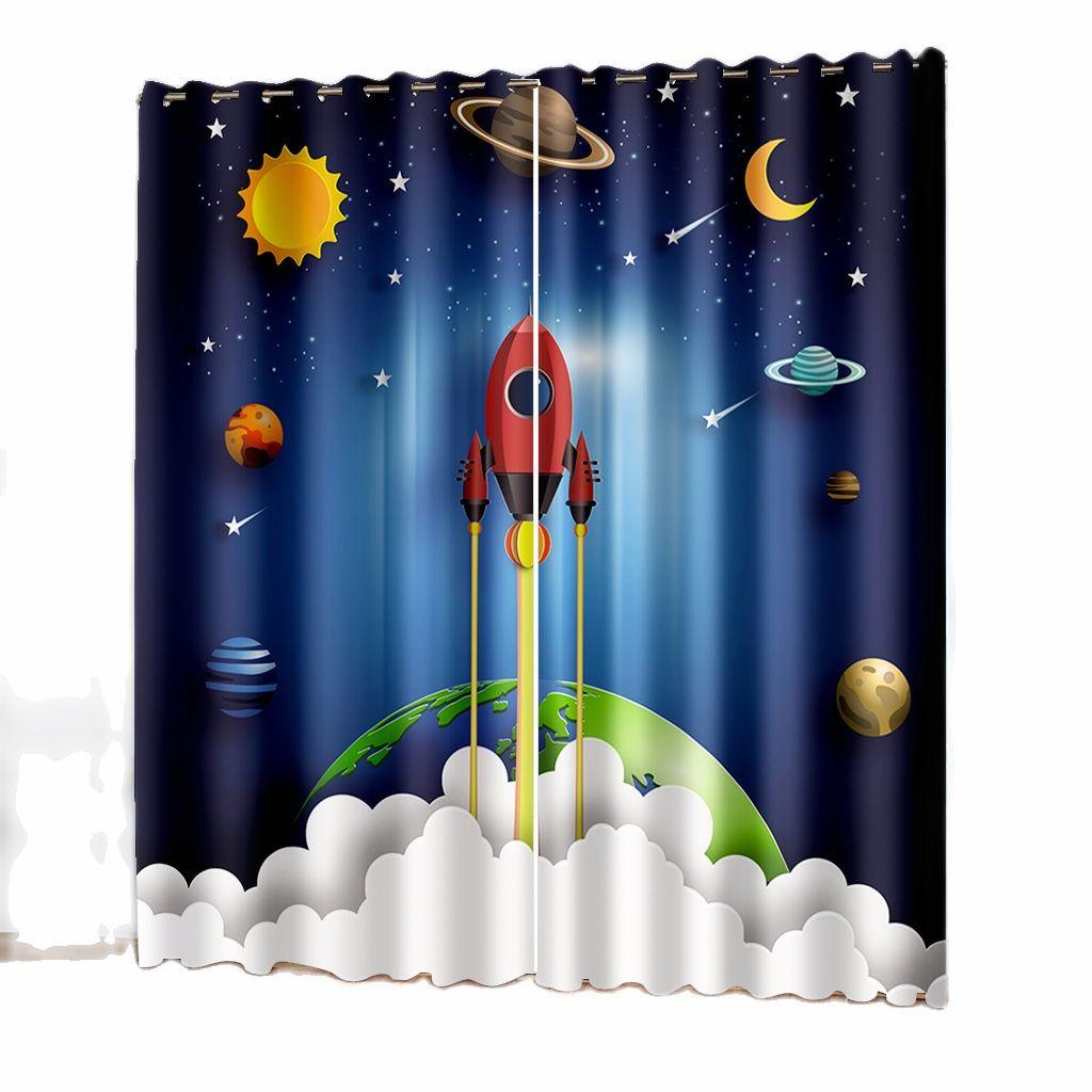 3D Personal Custom Cartoon Space Rocket Cute Kids Shading Window Curtrain Children's Short Curtains for the Living Room Bedroom