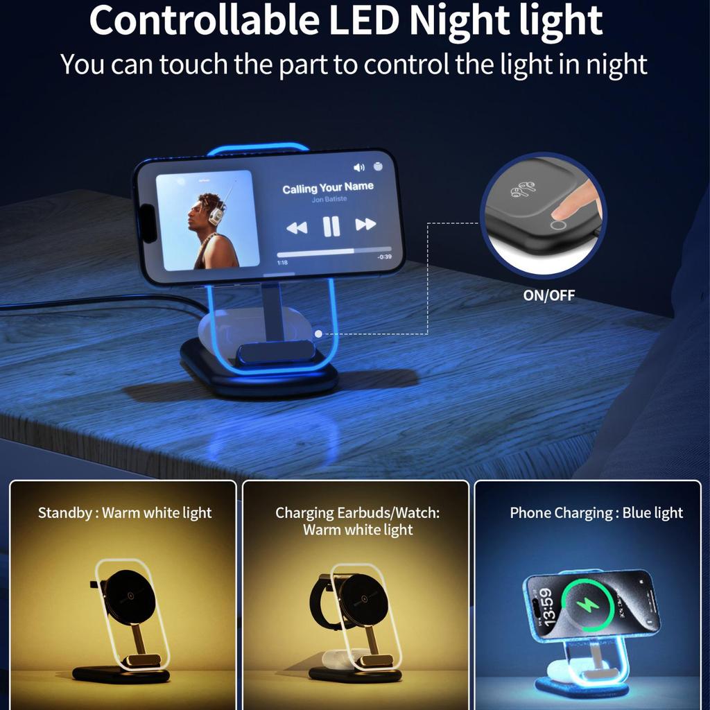 Foldable 3-in-1 Magnetic Wireless Charger for Apple Devices