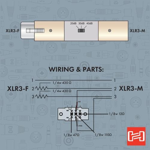 Hosa ATT-448 XLR Female to XLR Male Attenuator