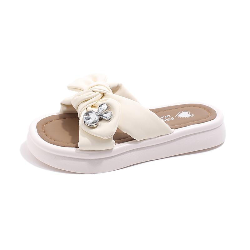 Mädchen Prinzessin Hausschuhe mit Bogen-knoten Weiche Sohle Kinder Sommer Strand Schuhe Mode Kleine Kinder Strass Hausschuhe 2024 Sommer