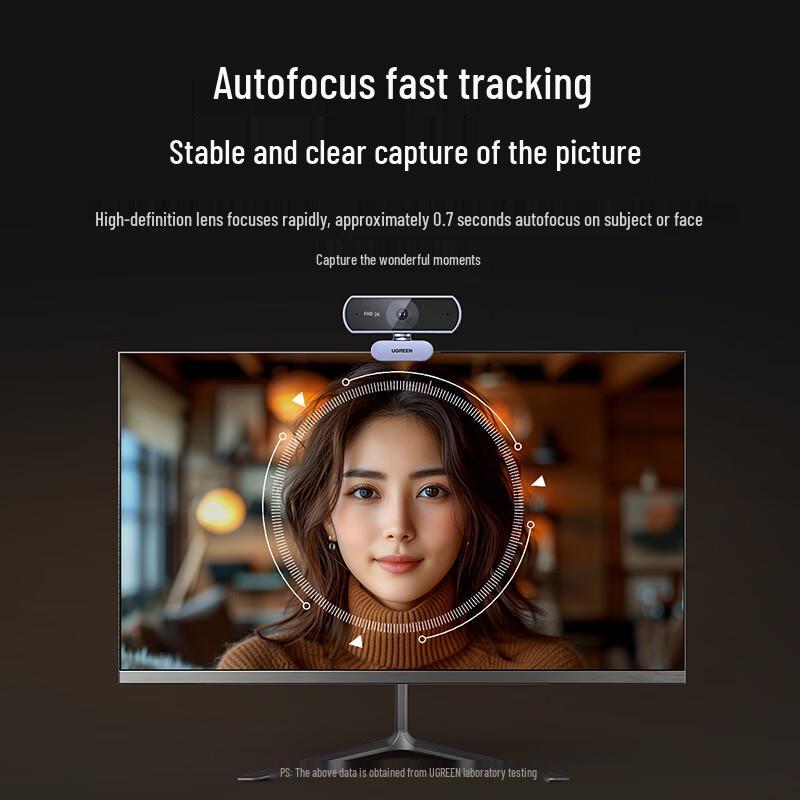 UGREEN 2K USB Webcam with Autofocus & Dual Mics