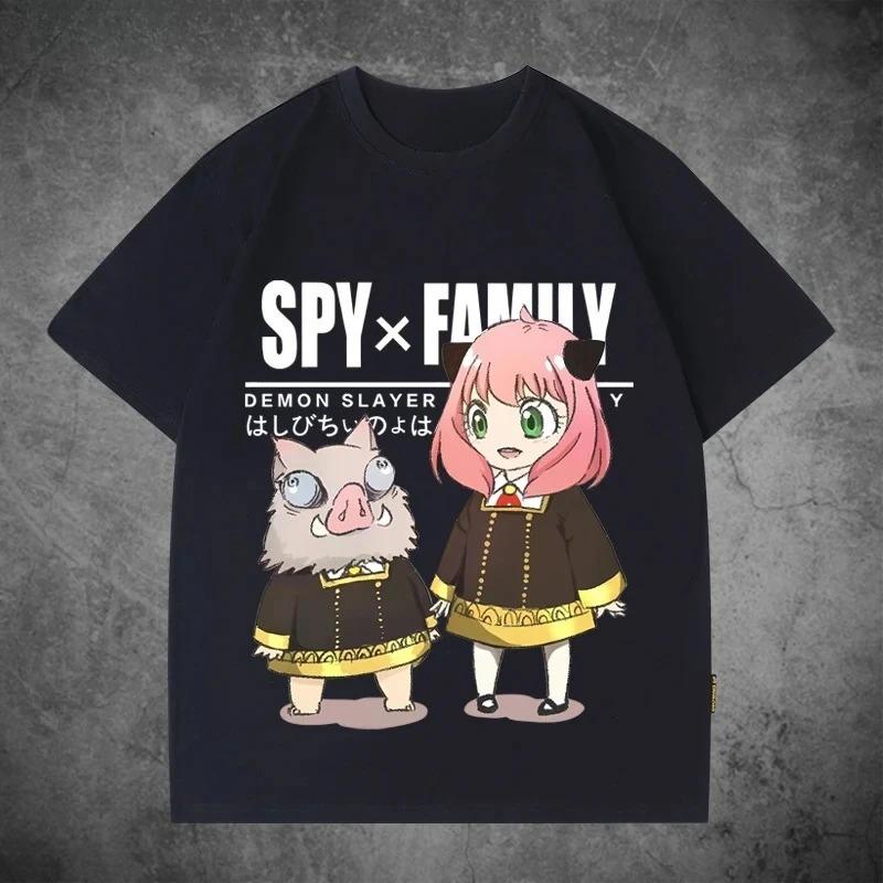Spy x Family × Demon Slayer Anya & Inosuke Crossover Parody Graphic T-Shirt White Unisex Casual Anime Streetwear T-shirt