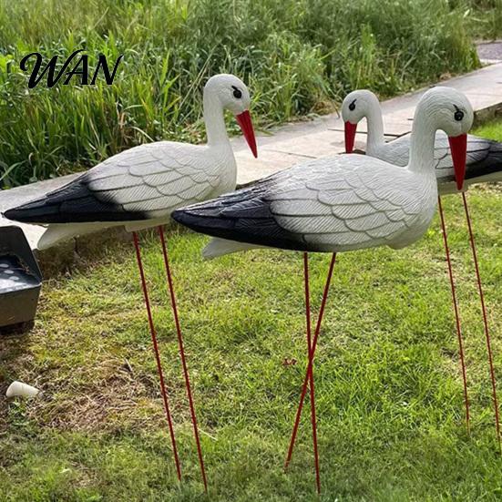 Lightweight Bird Sculpture Garden White Statue 23.6" Long Leg Standing Anti-fade Outdoor Decor Decorative Resin Ornament for Pond Yard Lawn