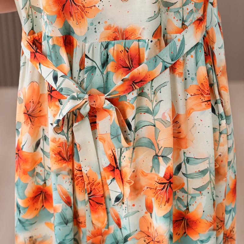 Plus Size Women's Summer Dress Elegant Loose Short Sleeve Long Dress Female Vintage Clothes